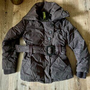 Soia & Kyo Brown‎ Down Plaid Checkered Puffer Belted Winter Warm Coat Size Large